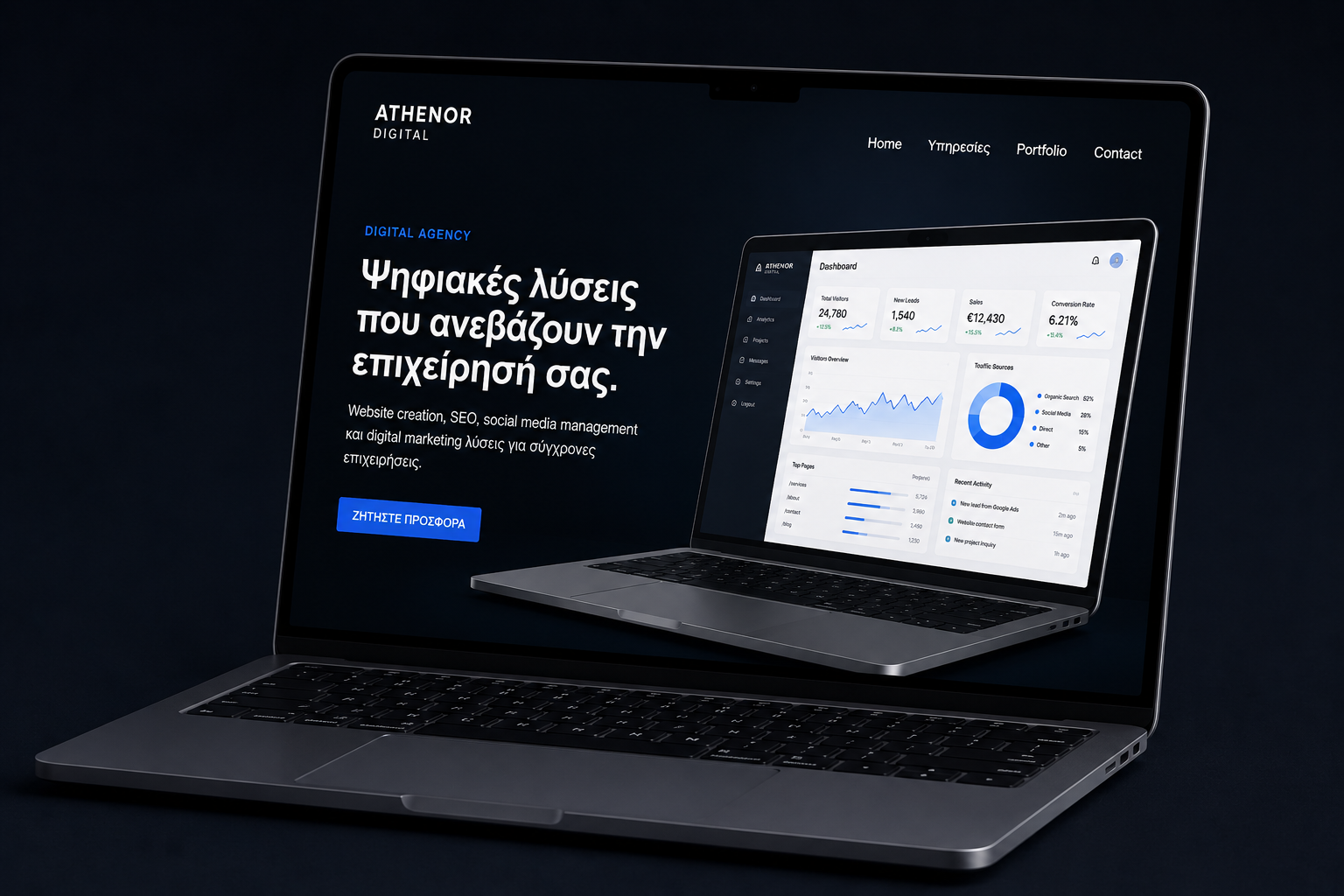 Athenor Digital website and branding mockup